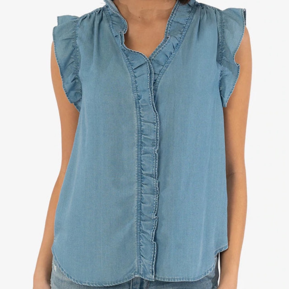 Kut from the Kloth Dionne Ruffle Blouse in Denim